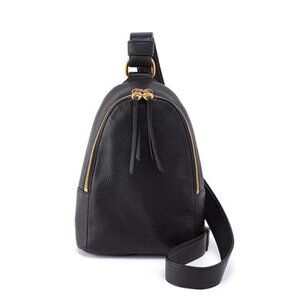 NWT HOBO BLACK Fern Leather Sling Bag W/Adjustable Strap